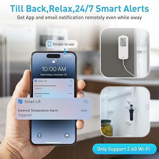 Daytech Freezer Thermometer with Room Thermometer and Freezer Alarm 2in1 WiFi Temperature Sensor with App and Email Alerts for Fridge Fish Tank Pet Cage Wine Cellar Greenhouse 2 Pack (No Hub Required)