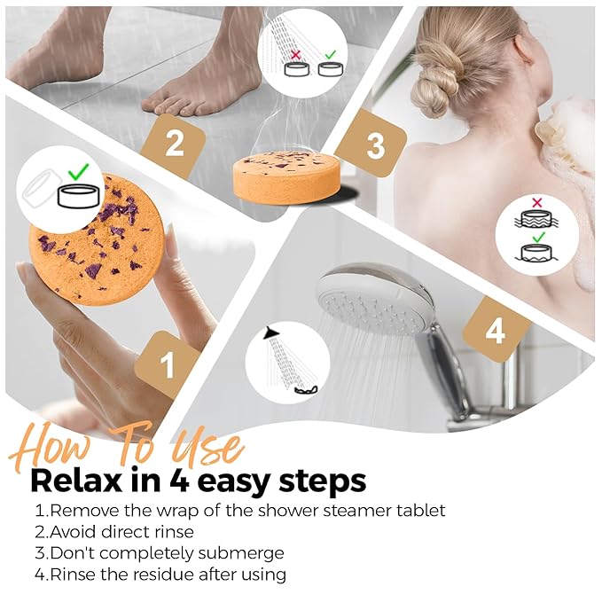 Shower Steamers Aromatherapy Birthday Gifts for Women Travel Essentials, 8 Pcs Orange, Bath Bombs Shower Bombs with Natural Essential Oils, Relaxation Home SPA