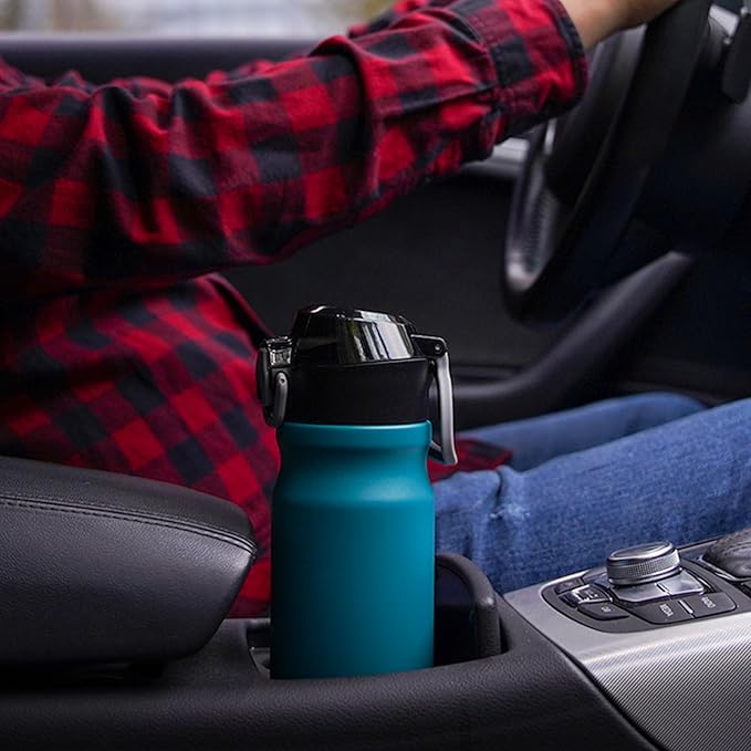 BJPKPK 18oz Insulated Water Bottle with Straw Stainless Steel Double Wall Water Bottles BPA Free Leak Proof Thermal Flask with Lockable Flip Lid and Soft Silicone Spout,Black Leopard