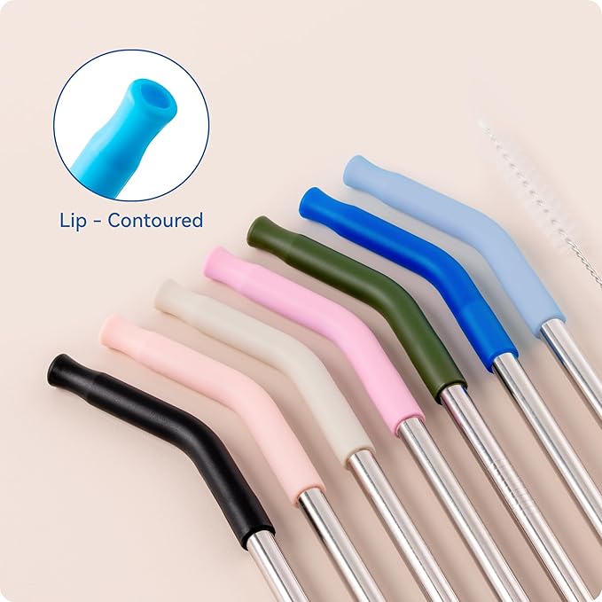 Reusable Metal Straws with Silicone Tip for Stanley 20oz,Stainless Steel Drinking Straws for 20oz Tumbler,3 Straight Tubes & 6 Tips& 1 Cleanr Brush(Goldenrod)