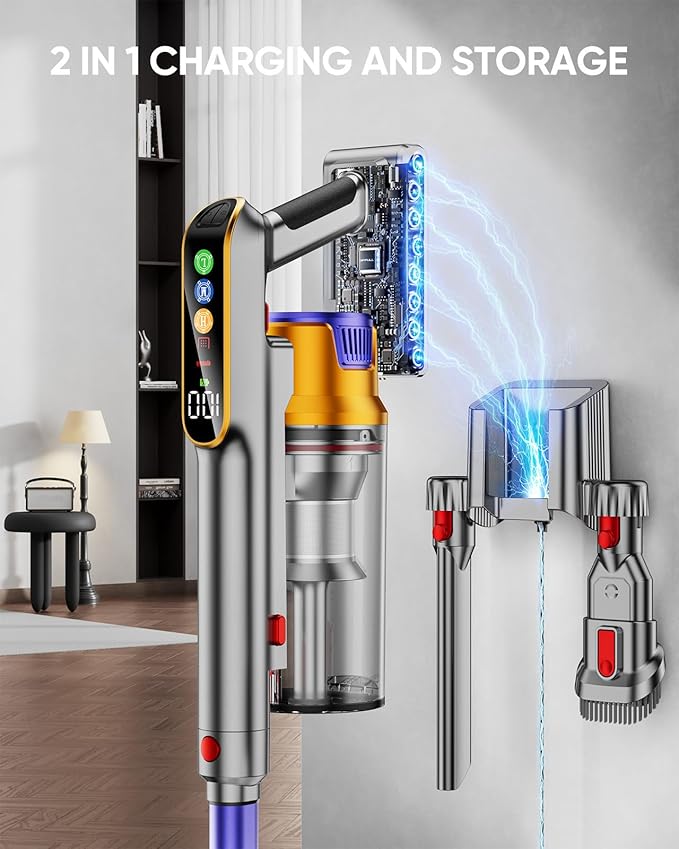 Cordless Vacuum Cleaner, 650W 55KPA 70Mins Vacuum Cleaners for Home, Stick Vacuum with 1.8L Cup, Anti-Tangle, 8-Stage Filter System, Green Light for Pet Hair, Carpet, Floor