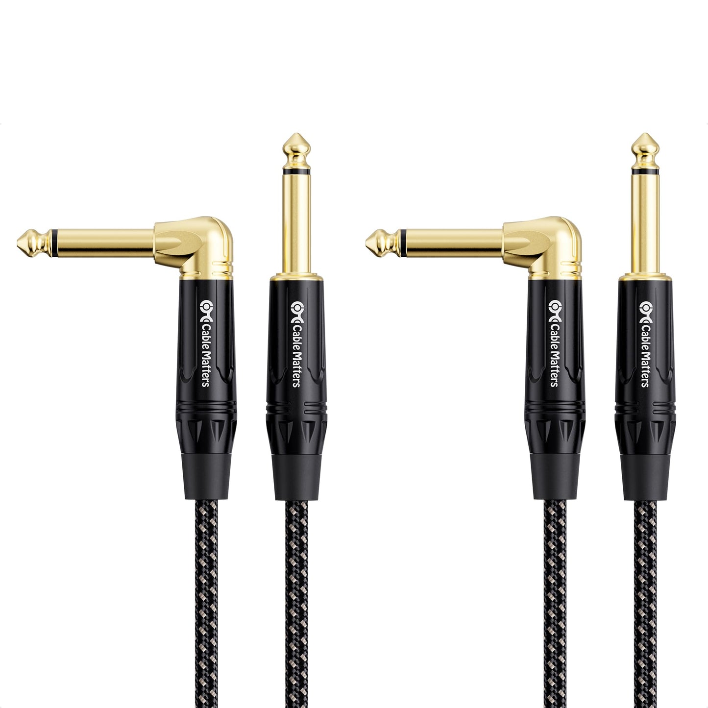 Cable Matters Braided 2-Pack 1/4 Inch TS Right Angle Electric Instrument Cable - 10 Feet Straight to Right Angle, Compatible wit