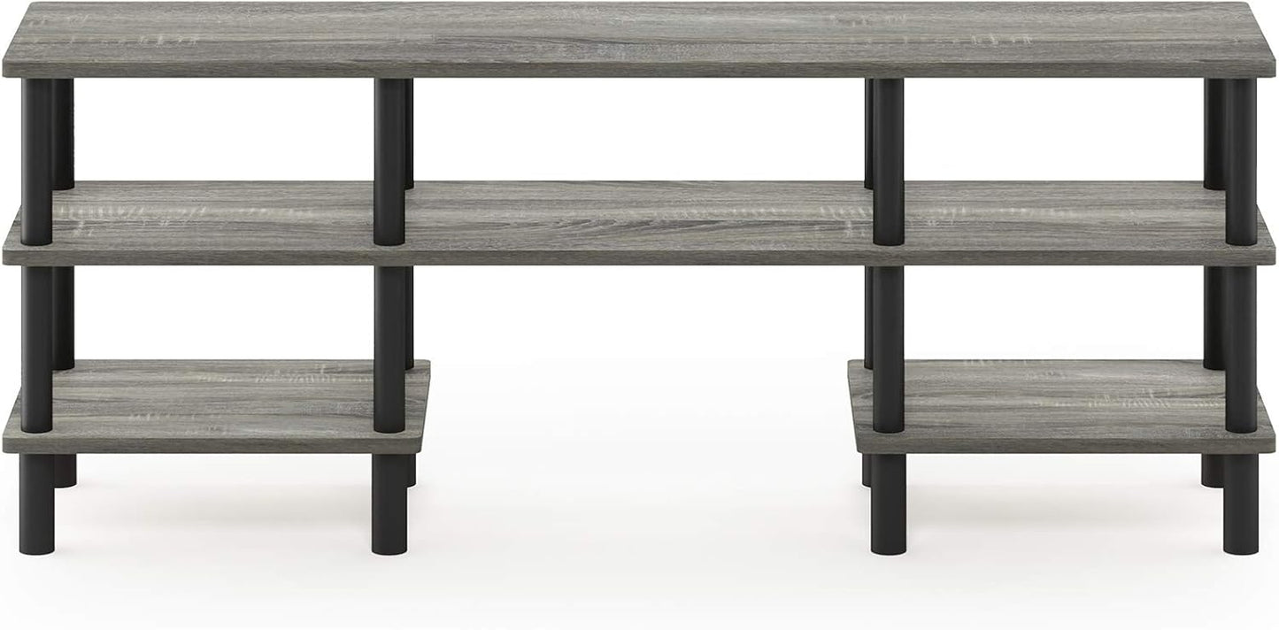 Furinno Turn-N-Tube 3-Tier Multipurpose Wide Shelf TV Stand, French Oak Grey/Black