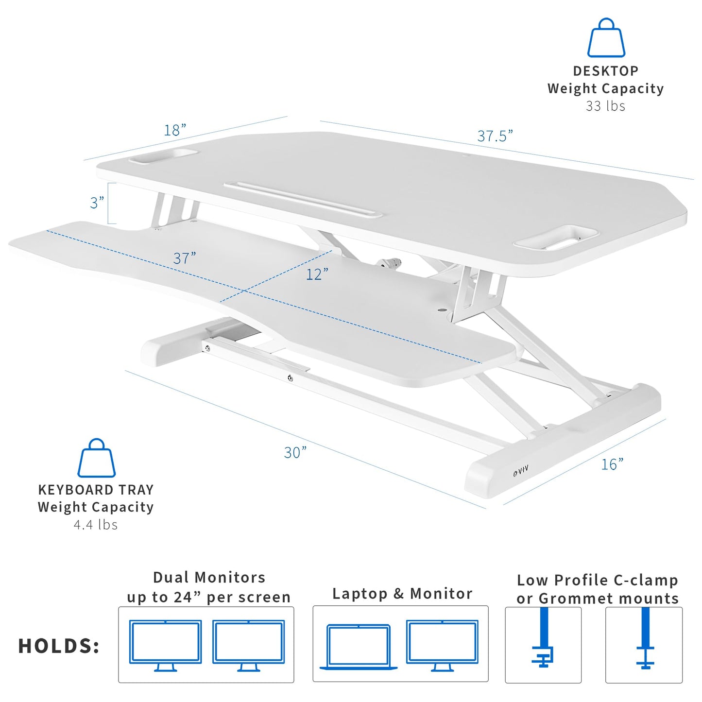 Vivo Extra Wide 38 Inch Corner Desk Converter, K Series, Height Adjustable Sit To Stand Riser, Dual Monitor And Laptop Workstati