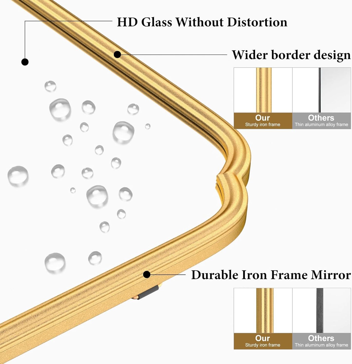 30X40 Inch Gold Bathroom Mirror for Vanity, Modern Rounded Corner Large Wall Mirror for Over Sink with Non-Rusting Iron Metal Framed (Tempered Glass)