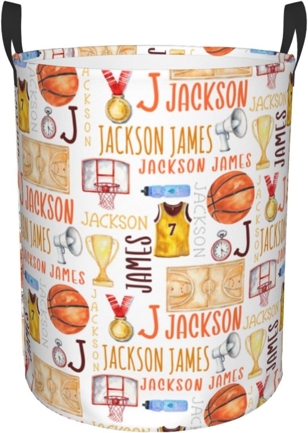 Personalized Basketball Laundry Basket, Custom Sports Laundry Hamper With Name Gifts For Kids Baby Adults, Collapsible Dirty Clothes Storage Organizer With Handles M 19.6 X 15.7in