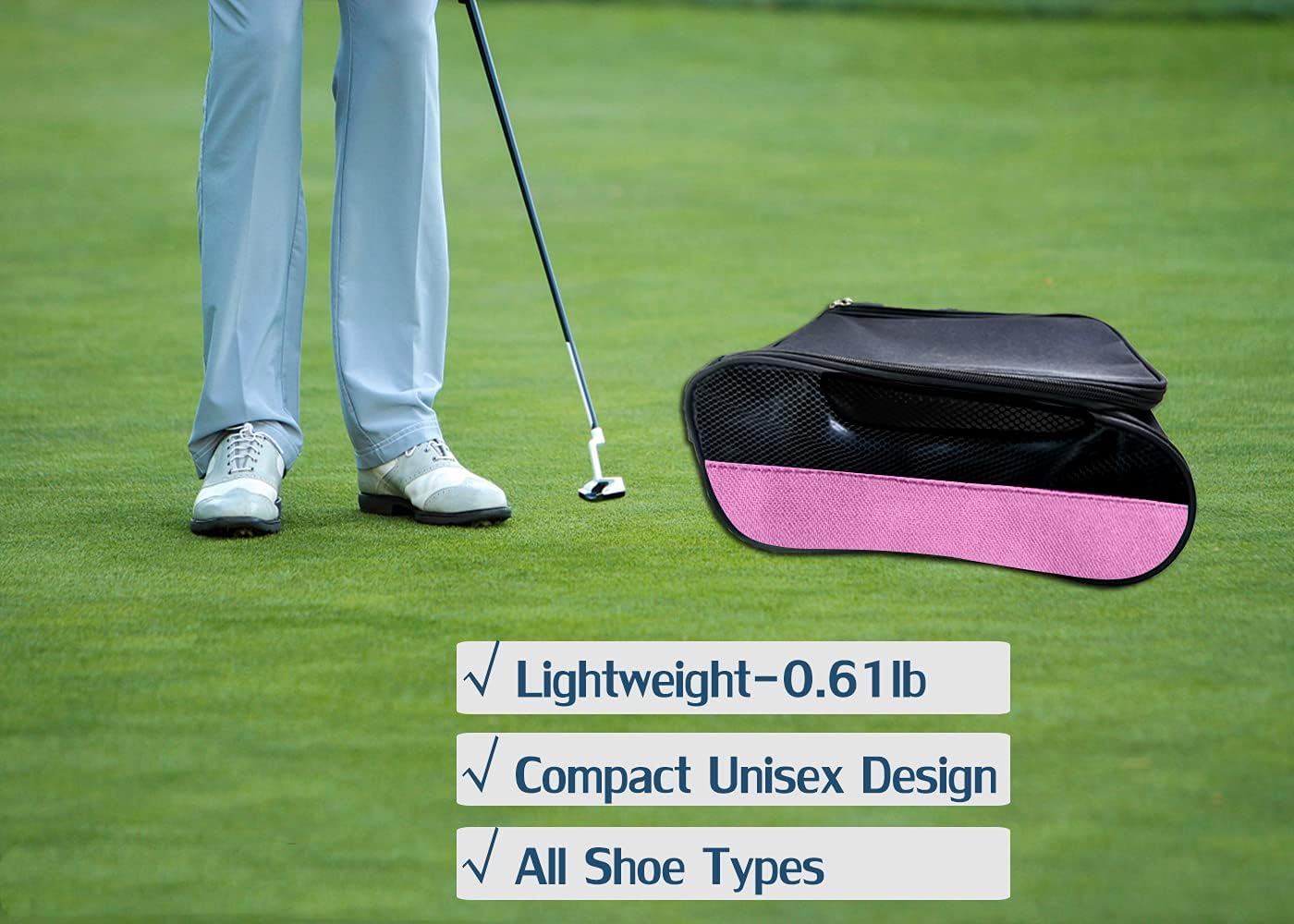 Golf Shoe Bag, Golf Shoes Bags Men/Women Outdoor Zippered Carrier Bags with Ventilation Sport Shoes Bag Travel Shoe Bags (Light Pink)