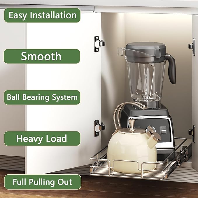 Pull Out Cabinet Organizer 11½" W x 21½" D, Heavy Duty Cabinet Pull Out Shelves, Slide Out Drawers Organization for Kitchen Cabinets Bathroom