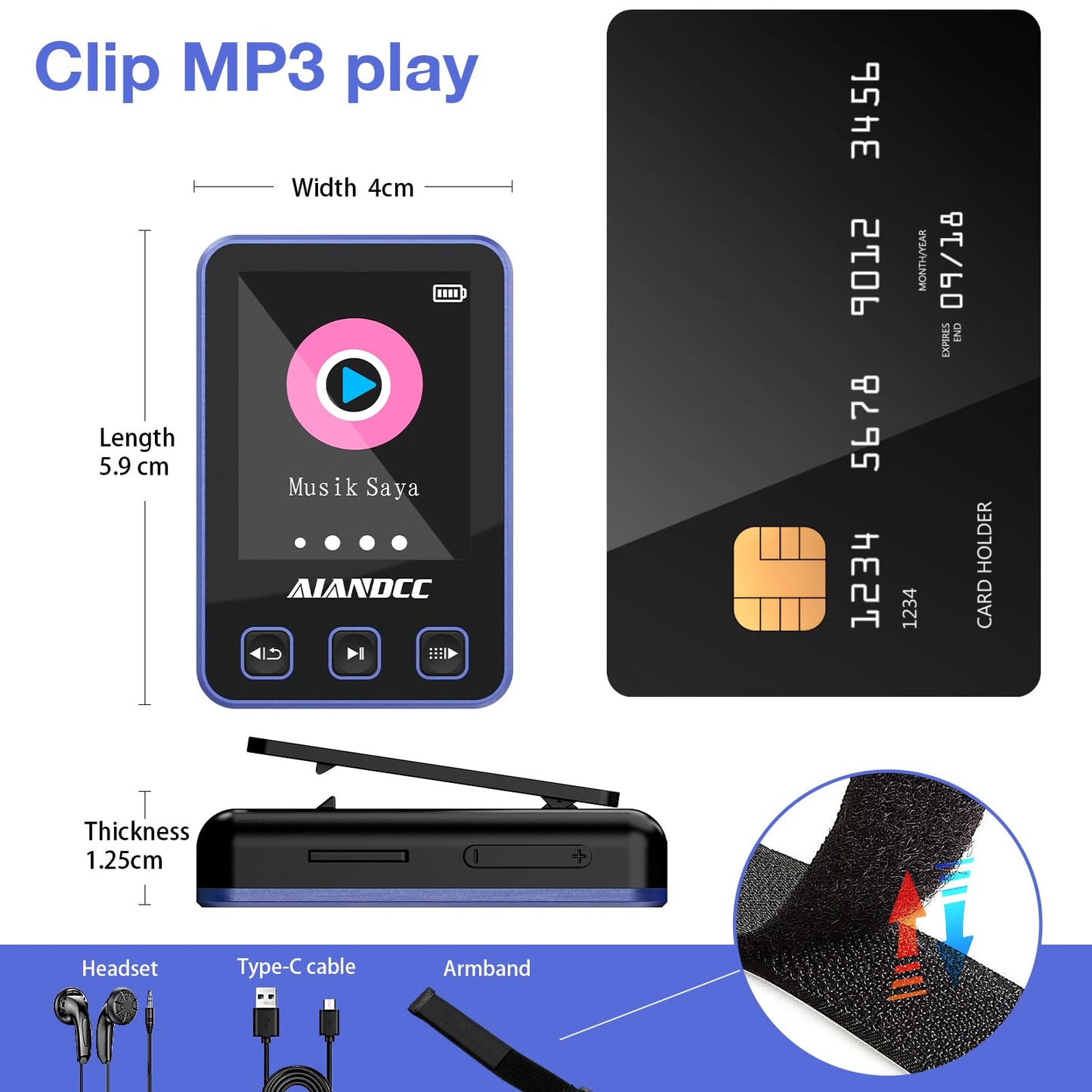 Mp3 Player With Bluetooth 5.3, Hifi Music Player With Sports Clip And Armband, 1.77-Inch Tft Color Screen, 32Gb Mp3 Player For K