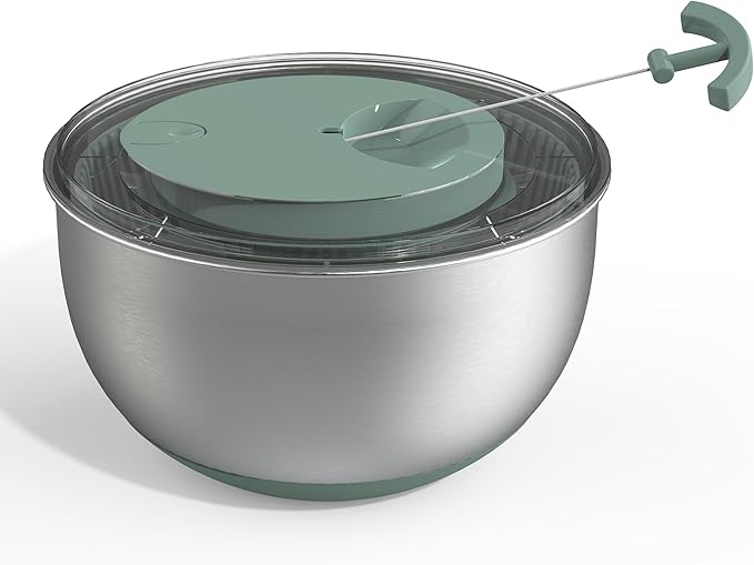 COOK WITH COLOR Stainless Steel Salad Spinner - 5 Qt. Lettuce Washer And Vegetable Spinner Dryer for Easy Salad Prep - Non Slip Base with Pull Handle - Auto Stop Brake System, Stain and Odor Resistant