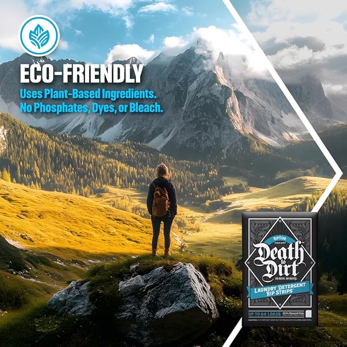 Death to Dirt Laundry Detergent Sheets, 64 Loads, Tough on Stains and Odors, Gentle on Skin and Fabric, Plant-Based & Eco-Friendly, RipTide Ocean Scent, 32ct