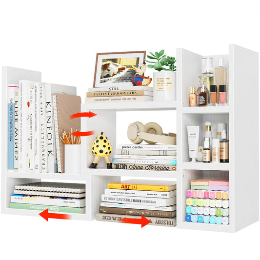 NUTIKAS Desk Shelves Desktop Organizer Shlef - White Office Organization for Top of Desk Organizers and Accessories Corner Bookshelf Table Top Shelving Small Hutch Decorations for Women Office
