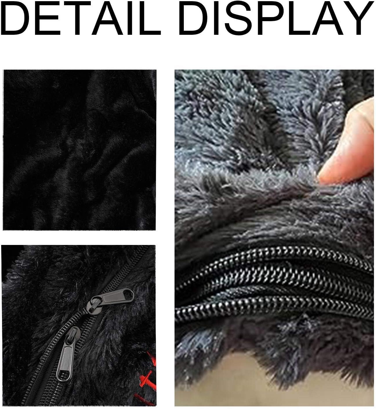 BCU 6FT Bean Bag Chair for Adults and Kids Without Filler Giant Stuffed Animal Storage Cover Soft Faux Fur Floor Chair Cover Patterns Embroidered for Bedroom Living Room, Black
