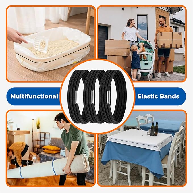 Trash Can Bands Set of 3, Fits 32 to 55 Gallon Cans, Hongmed Large Elastic Rubber Bands for Kitchen/Office/Garage, Secure Garbage Bags Black.