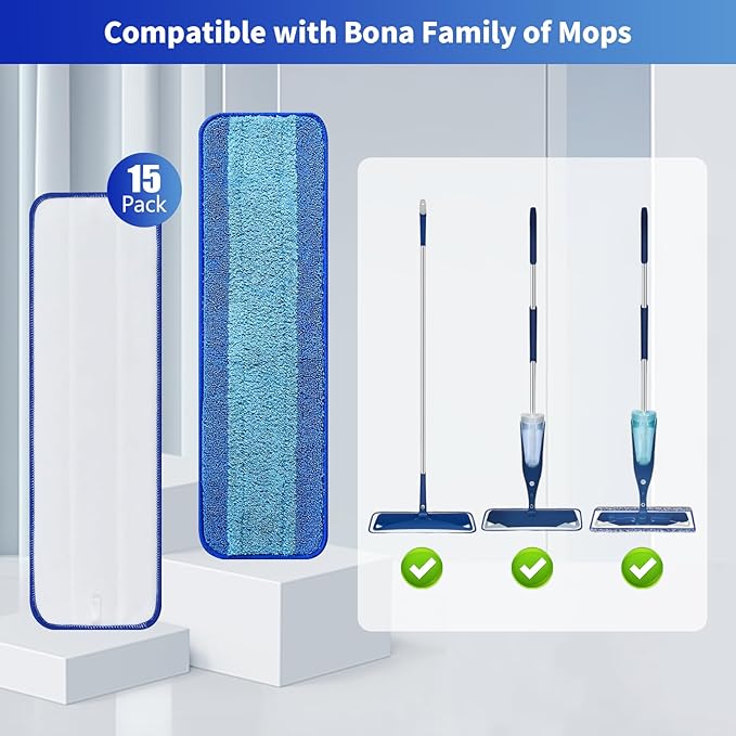 10 Pack Microfiber Cleaning Pads for Bona Family of Mops,Washable & Reusable Mop Pads Refill Replacement Safe for Hardwood and Multi-Surfac Floors Have Super-Absorbent