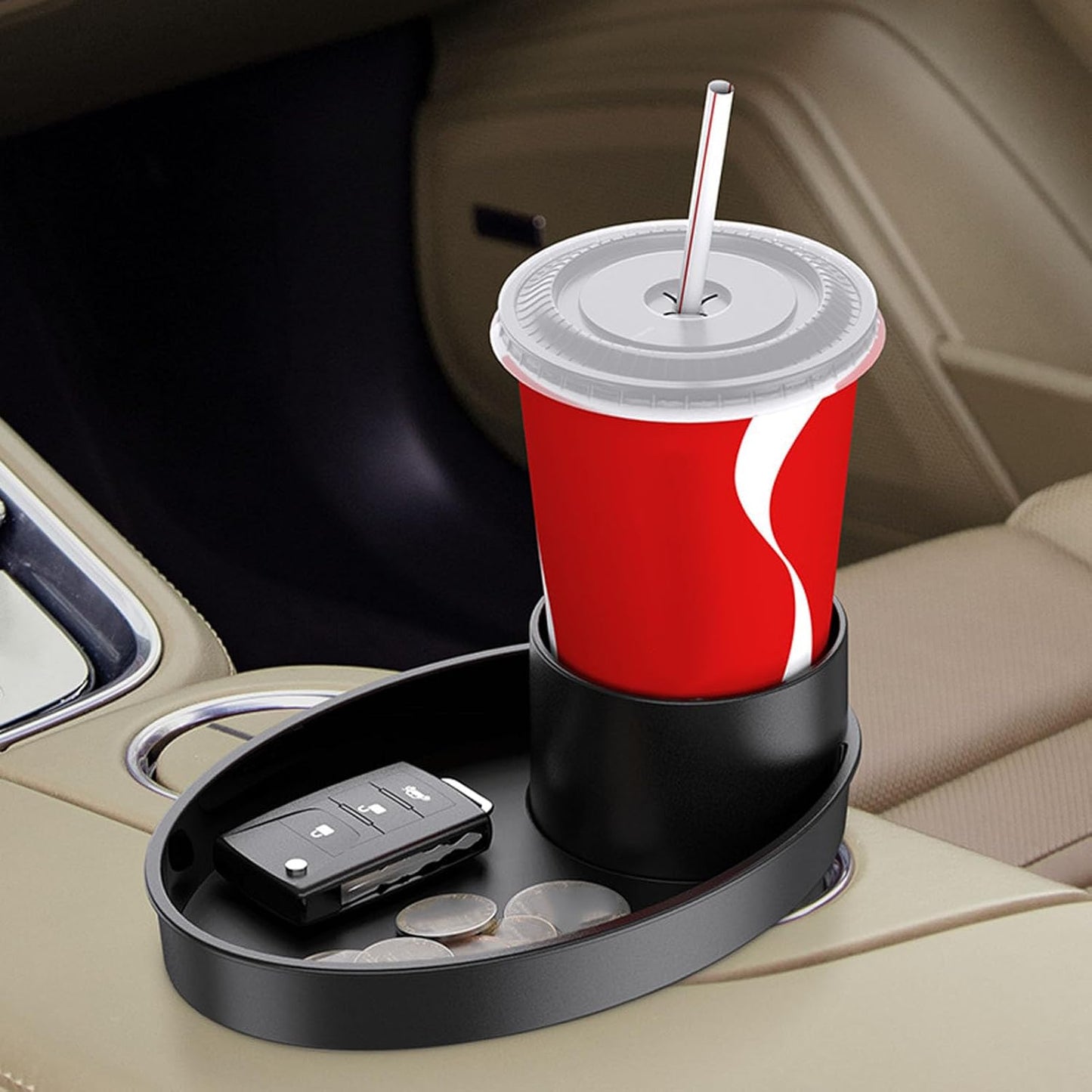 Snack Tray for Kids Car Seat with Secure and Sturdy Design, Versatile Usage, Compact and Portable Design, Easily Attachable, Cup Holder (Black)