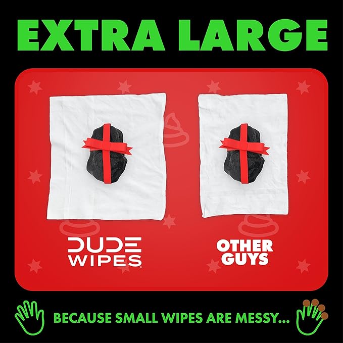 DUDE Wipes - Flushable Wipes Stocking Stuffers - 6 Pack, 288 Count - Dingle Bells - Extra Large with Crisp Pine, Balsam, and Other Jolly Scents