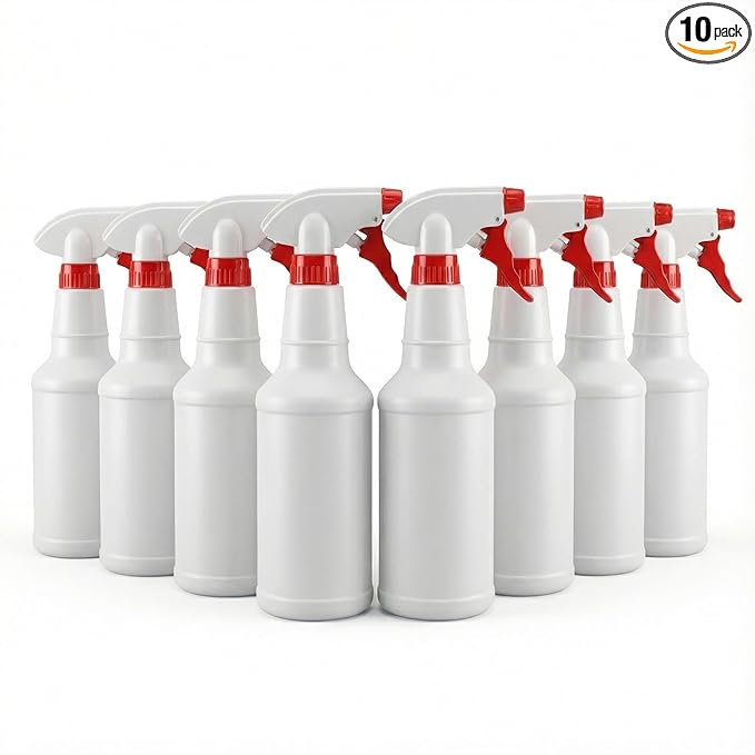 Angel-in-Armor 16oz Spray Bottles - 10-Pack - Heavy-Duty Adjustable Nozzle Mist & Stream Bottles for Cleaning, Gardening, Hair, Water Spray, Household, Fabric, Multipurpose, and Professional Use