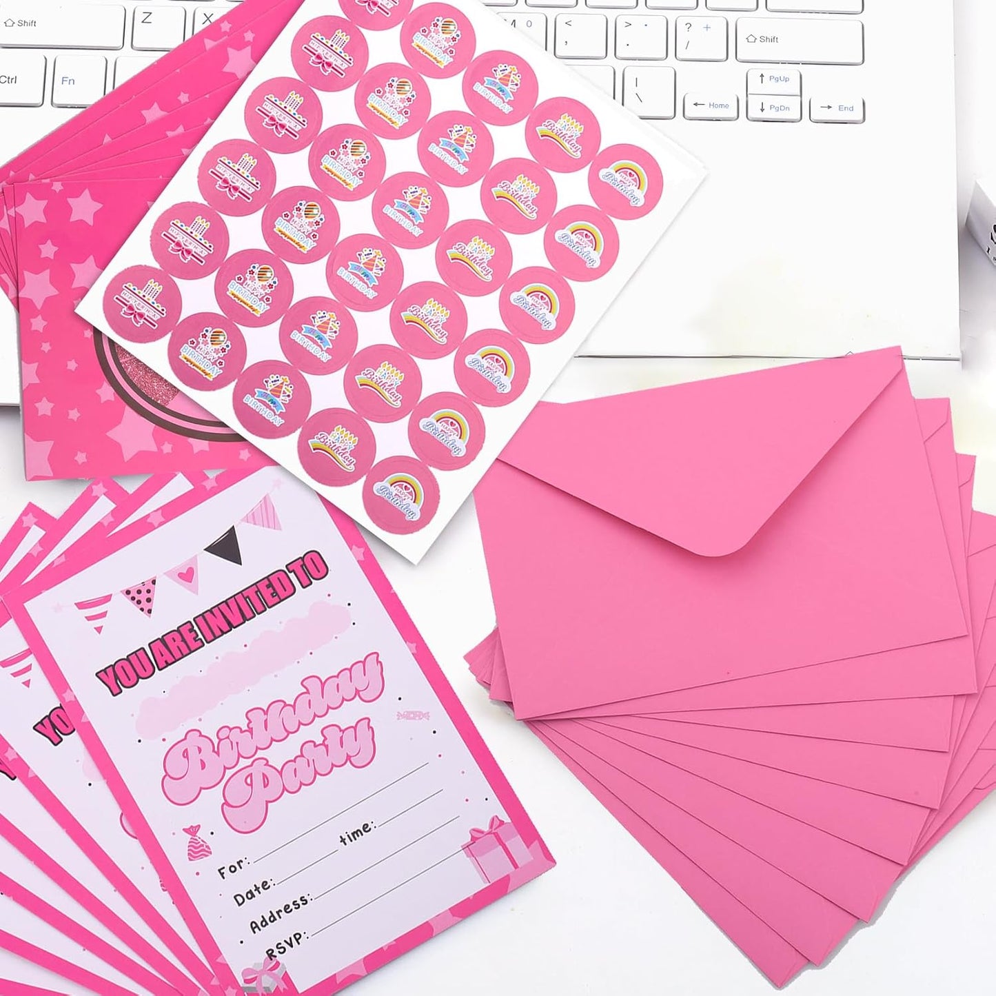 30 Pack Birthday Invitations Girl, Hot Pink Party Invitations for Girls with Envelopes and Sticker, Birthday Invites for Girls,Cute Birthday Party Invitations Cards for Kids, Party Decorations Supplies for Baby Shower Birthday Party