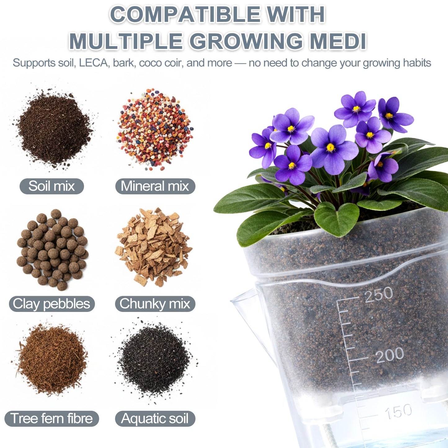 12 Pack 2.5" Small Self Watering Pots for Indoor Plants, Mini Clear Plastic Planters with Water Level & Drainage Holes, 12 Plant Labels, Semi-Hydro Propagation Pots for Succulents, African Violets