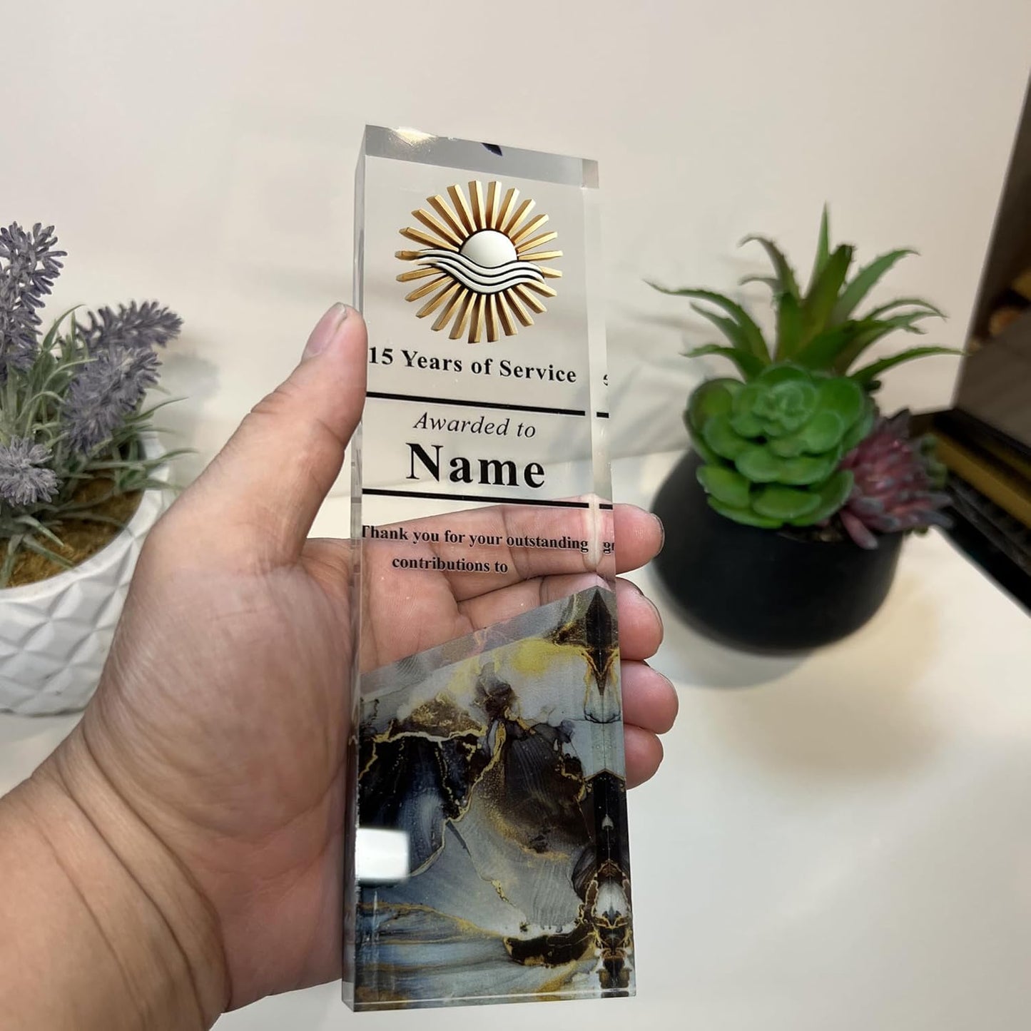 Tina&Co Personalized Corporate Trophy - Customizable Acrylic & Glass Award, for Company Anniversary, Employee Appreciation, Awards Ceremony with Logo 8"x2.5"x0.8"