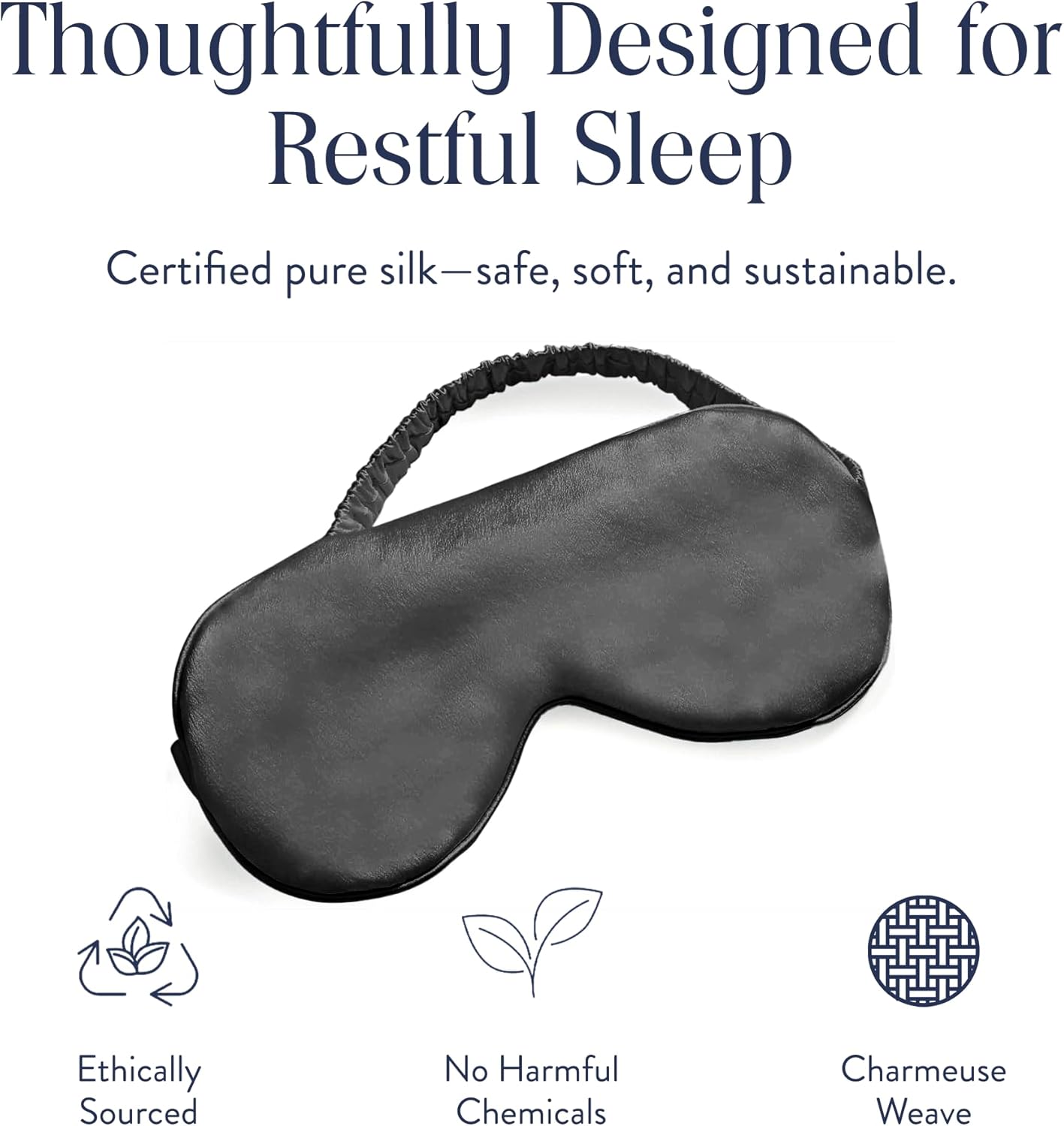 Brooklinen Silk Eye Mask for Sleeping – Carbon Grey, 100% Mulberry Silk Sleep Mask with Soft Elastic Strap, Machine Washable, Breathable & Cool-to-The-Touch – Ideal for Sleeping & Traveling