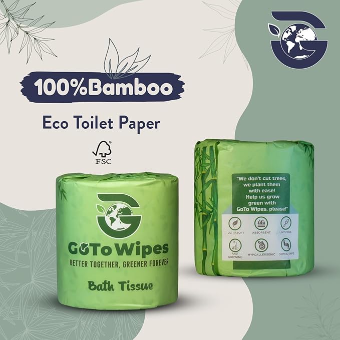 Bamboo Toilet Paper - Organic Ultra Soft 3 Ply - Chemical & PFAS Free, Non-Toxic - 350 Sheets, 24 Pack - Septic Safe, Sustainable - Plant Trees Initiatives with Each Purchase