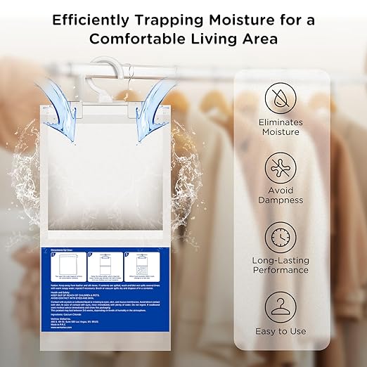 W&E Choice Moisture Absorbers Hanging Bag for Your Closet, Dehumidifier Bags for Bathroom, Fragrance Free Humidity Packs, 6 Pack