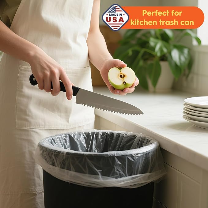Delxo 55-60 Gallon Trash Bags, 100 Count – 0.9 Mil Medium Duty Garbage Bags, Durable & Puncture-Resistant Plastic Bolsas para basura, Perforated Design– Made in USA for Kitchen, Yard, Office (Clear)