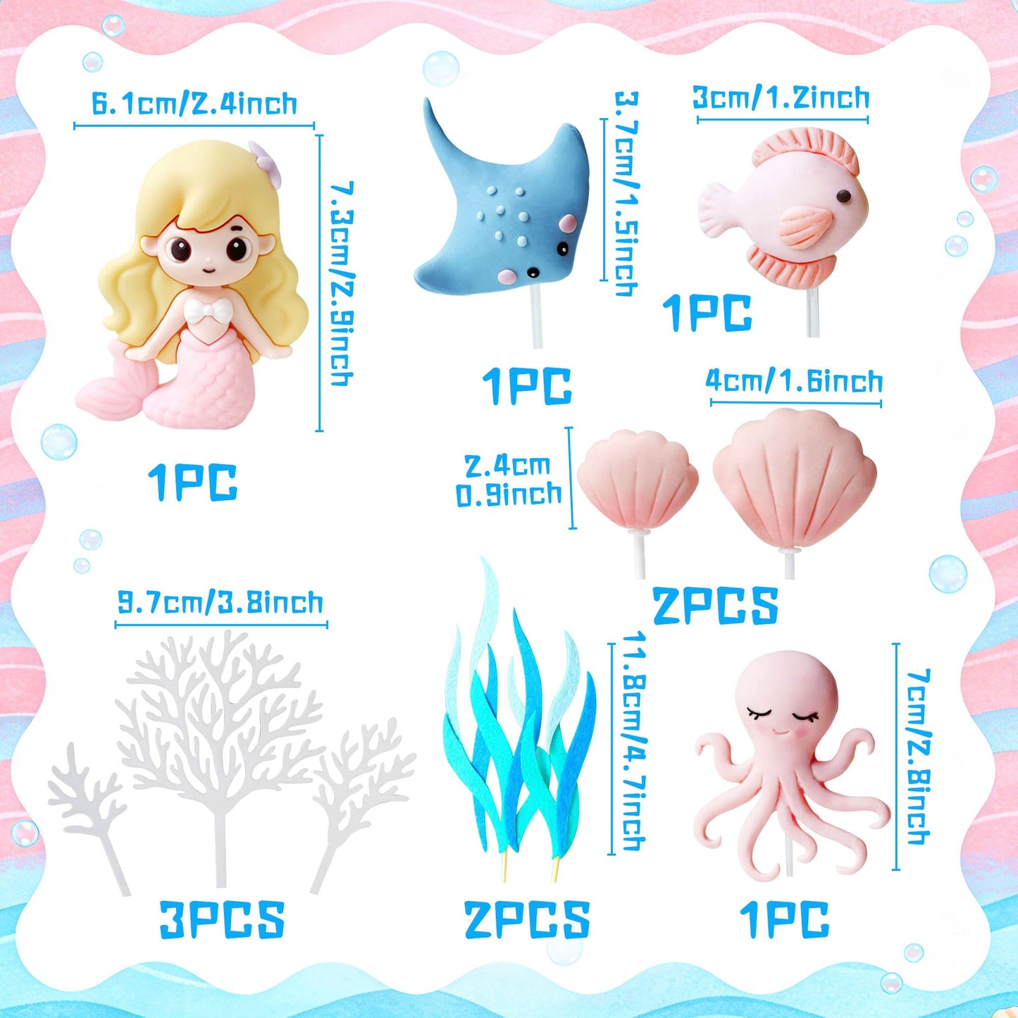 Under the Sea Ocean Birthday Cake Decorations Sea Ocean Party Favor Supplies for Sea Ocean Theme Baby Shower Birthday Party
