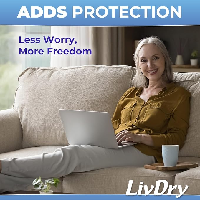 LivDry Incontinence Booster Pads, Use with Adult Diapers for Women and Men, Extra Comfort Softness, Disposable Pad (20 Count, Regular Length)