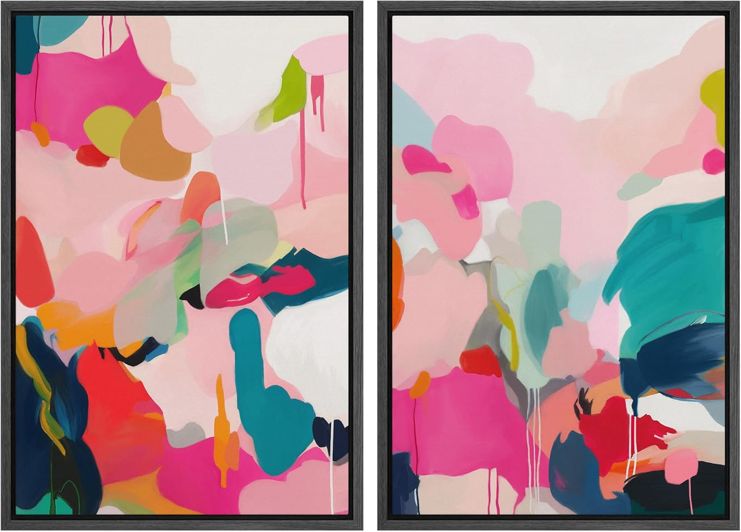 SIGNWIN Framed Canvas Print Wall Art Colorful Abstract Vibrant Pink and Blue Drip Illustrations Modern Art Decorative Contemporary for Living Room, Bedroom, Office - 24"x36"x2 Black