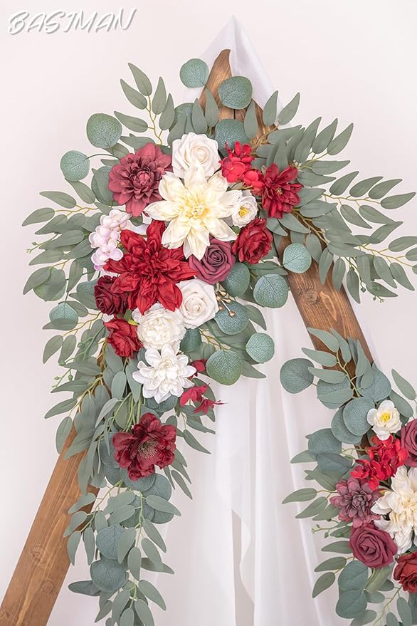 Arch Flowers with Drapes Kit (Pack of 3) for Wedding Ceremony Arbor and Reception Backdrop Decoration Wedding Welcome Signs Floral Birthday Party Decoration