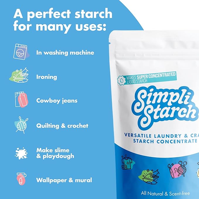 Simpli Starch® Dissolvable Starch Powder Mix. Makes Two Full 64 Oz Liquid Starch Cans. Perfect For Laundry and Ironing, Add Directly to Your Washer. Ideal for Arts and Crafts - 8oz (2)