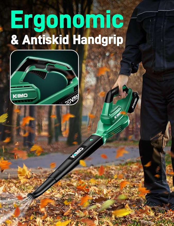 KIMO Leaf Blower Cordless with Battery and Charger, 2 Pack Batteries, Extension Tube, 20000 RPM Variable Speed, Lightweight Cordless Leaf Blower, Battery Operated Leaf Blowers for Lawn Care and Patio