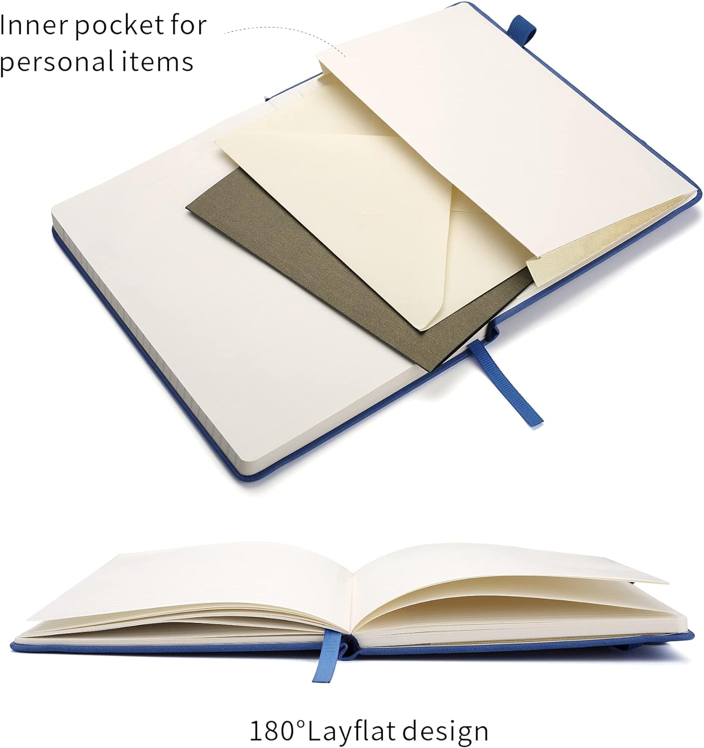 Deziliao Lined Journal Notebooks with Pen Loop, Hardcover Notebook Journal for Work, 100Gsm Premium Thick Paper with Inner Pocket, Medium 5.7"x8.4", （Blue, Ruled）