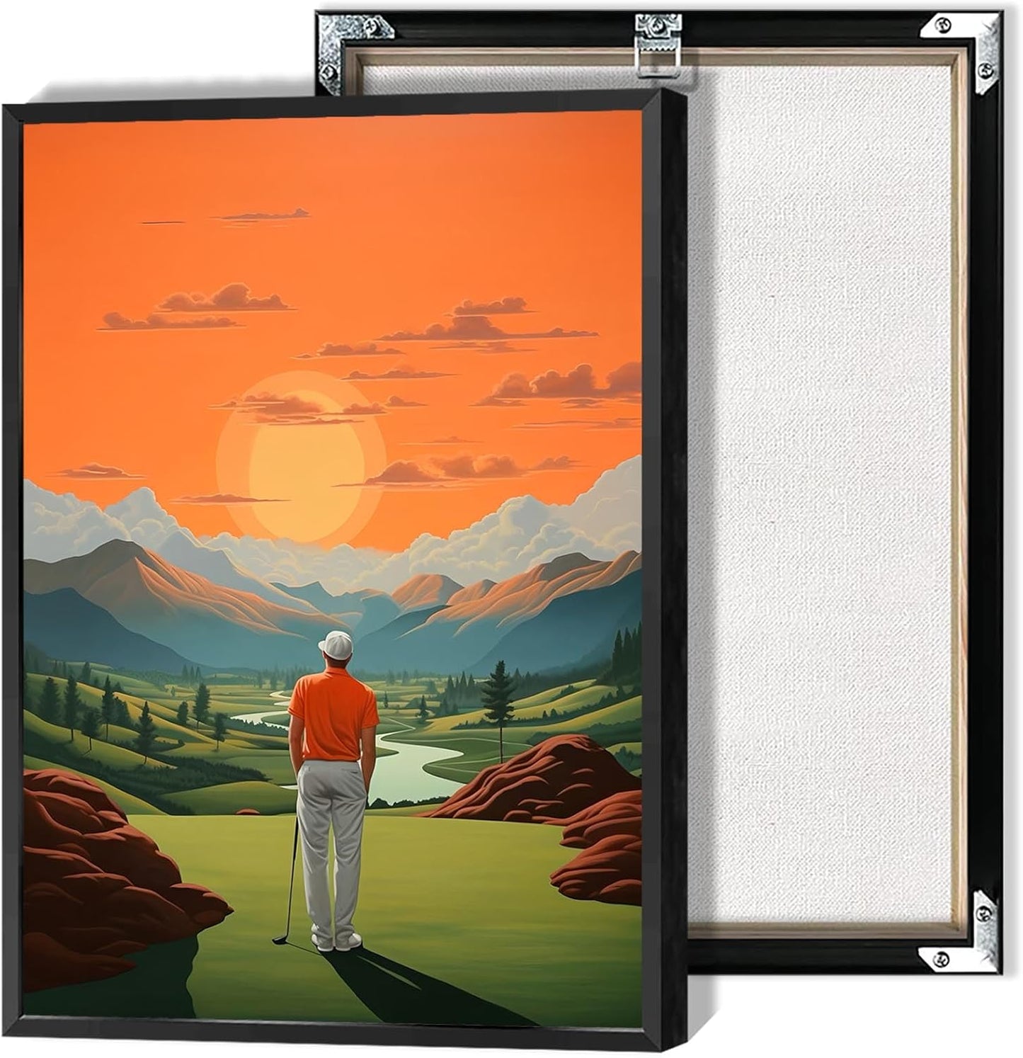 Trendy Golf Course Poster Golf Theme Canvas Wall Art Aesthetic Sunset Sports Landscape Pictures Prints Painting For Living Room Bedroom Office Wall Decor 12x16in Framed
