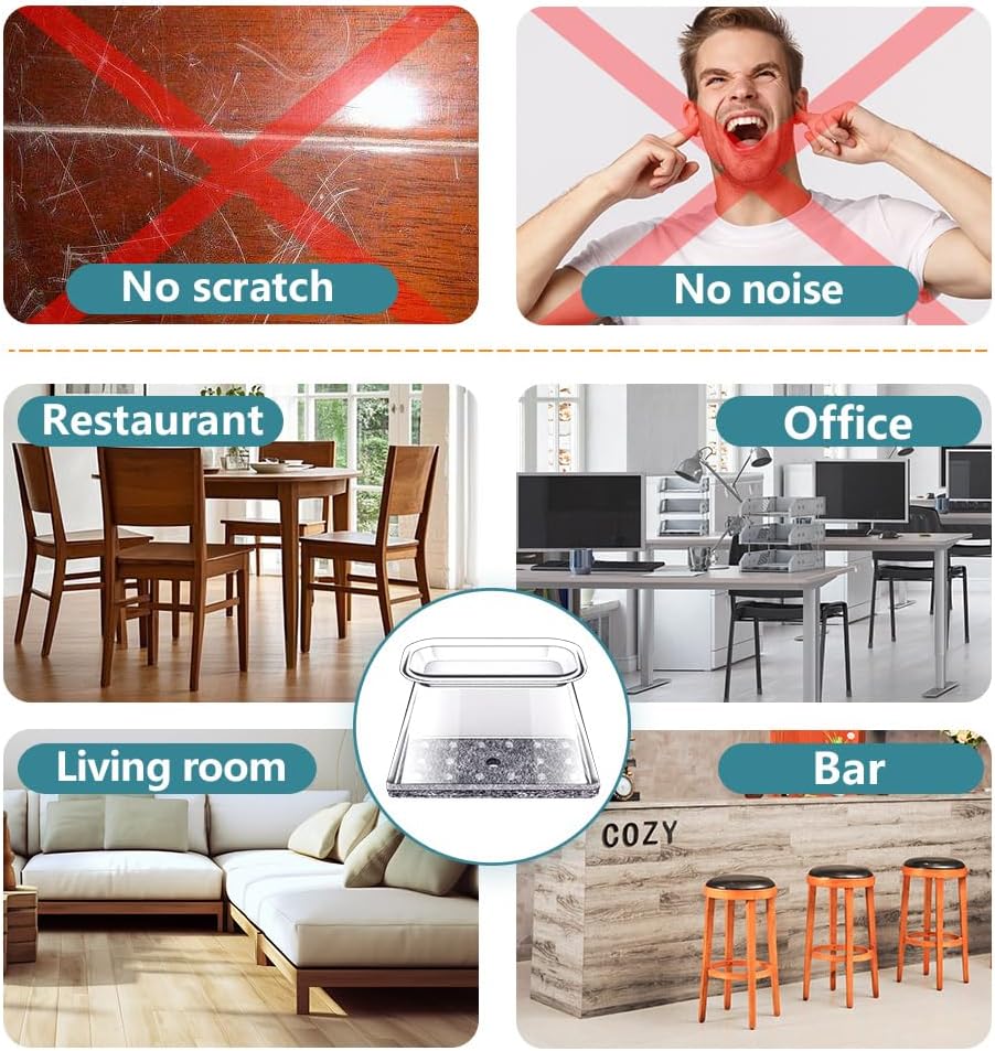 24 Pcs Chair Leg Floor Protectors Rectangle, Silicone Felt Furniture Leg Pads Caps Covers for Hardwood Floors (Fit Perimeter 3-3/4" to 4-7/8")