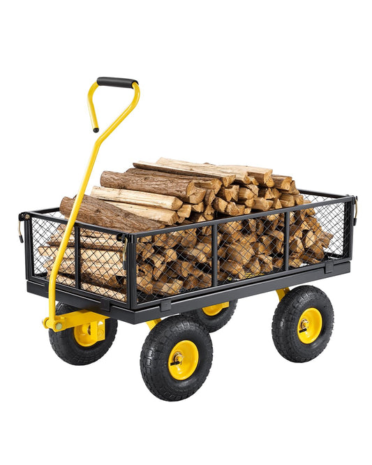 VEVOR 900 Lbs Heavy Duty Steel Garden Cart, Garden Wagon Cart on Wheels, Outdoor Metal Yard Utility Wagon Carts with 10" Tires and Mesh Removable Sides(Convert to Flatbed) and 180°Rotating Handle