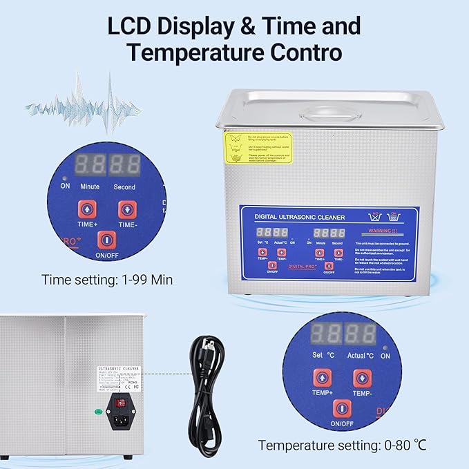 3.2L Commercial Ultrasonic Cleaner | Professional 40kHz with Digital Timer & Heater | for Jewelry, Watches, Eyeglasses & Small Parts Cleaning
