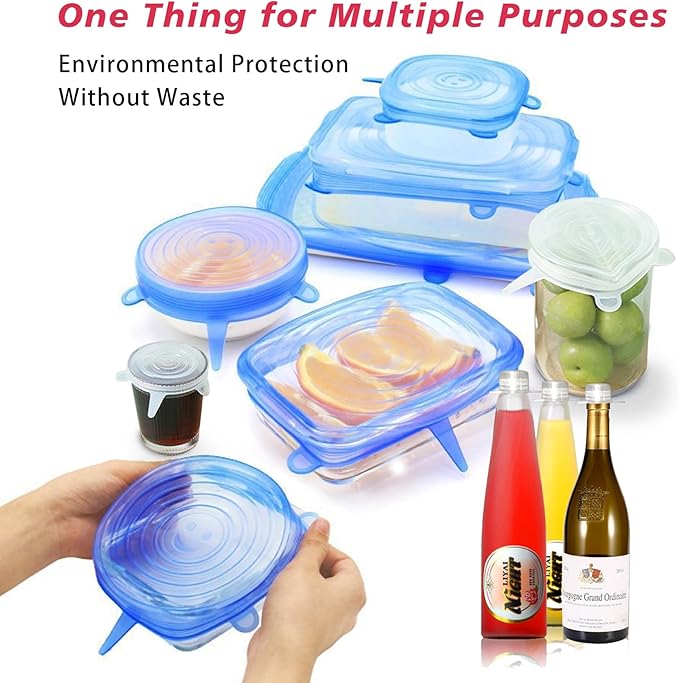 14 piece set circular square silicone dustproof and fresh-keeping cover, kitchen and household stretchable refrigerator microwave sealing and fresh-keeping film (blue)
