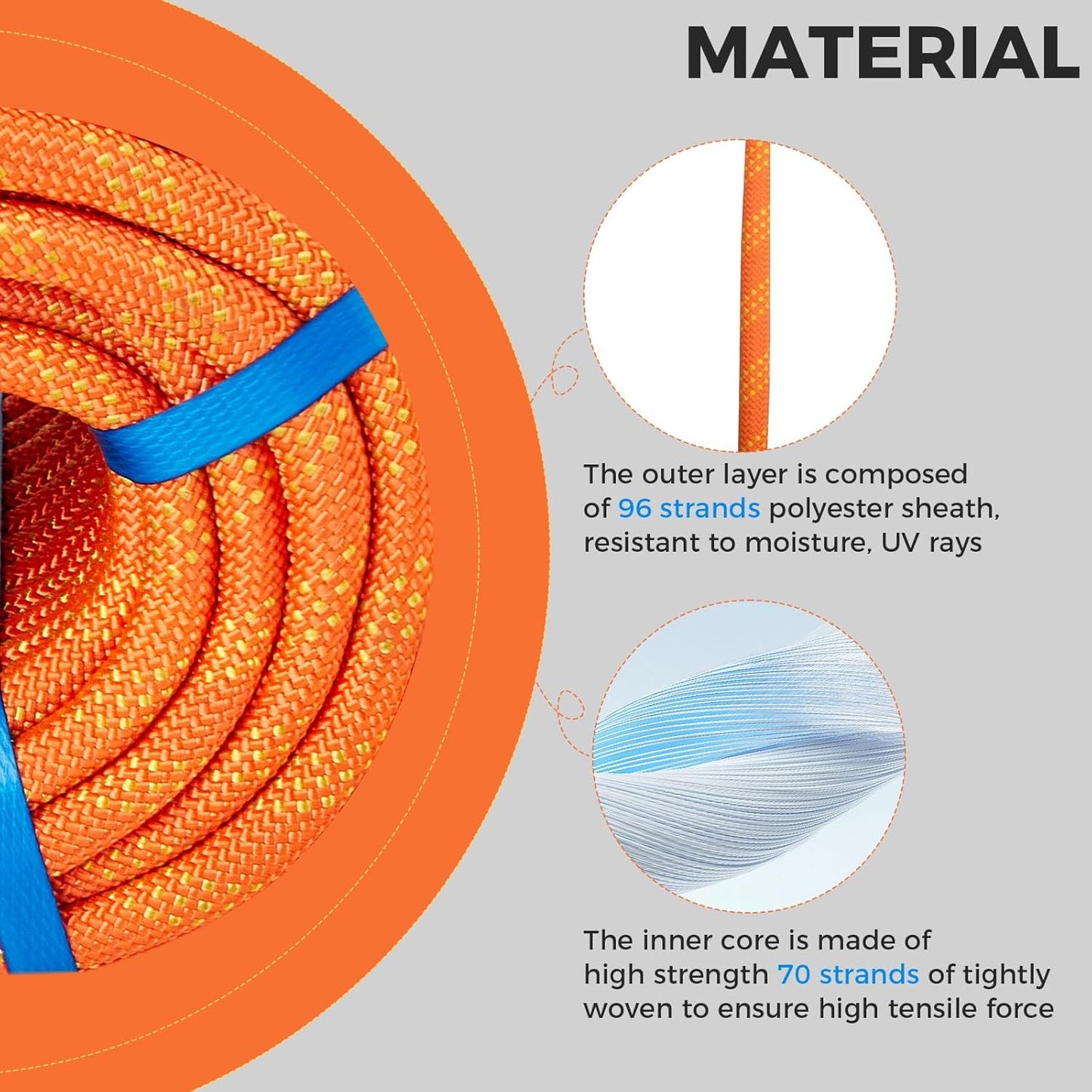 1/2 Inch 50ft Double Braided Polyester Arborist Rope, Heavy Duty Nylon Rope for Anchor, Tree Work, Cargo, Pulling, Sailing(Orange)