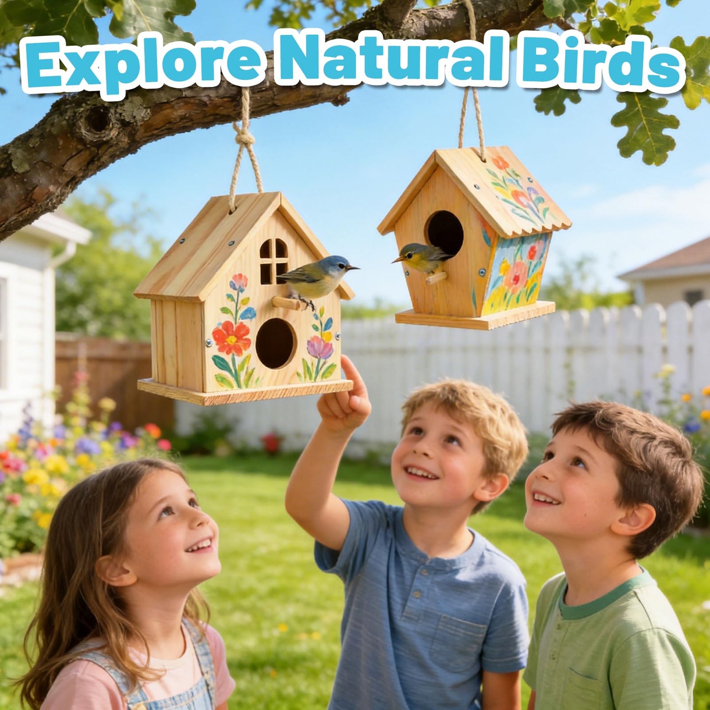 AluAbi 2 Pack DIY Bird House Kit, Thickened Wooden Birdhouse Crafts for Kids with Paints Brushes Screwdriver, DIY Arts and Crafts for Children, DIY Birdhouse Set for Halloween Christmas Birthday