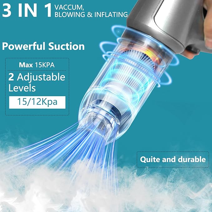 Cordless Handheld Vacuum Cleaner - 15,000PA Powerful Suction, Brushless Motor Car Vacuum for Pets Hair, Portable Cleaner for Cars/Home/Office