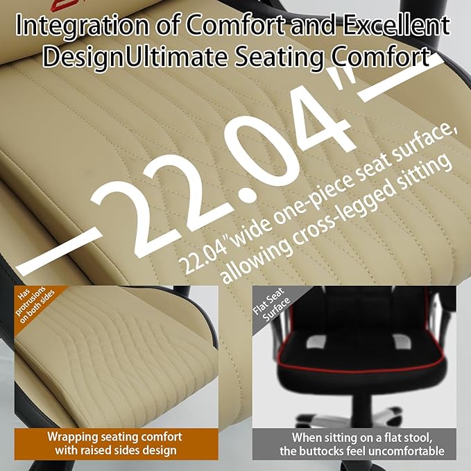 Video Game Chair Ergonomic Comfortable Gaming Office Chair Height-Adjustable with a 360° Swivel Base and Headrest(1002-Beige)