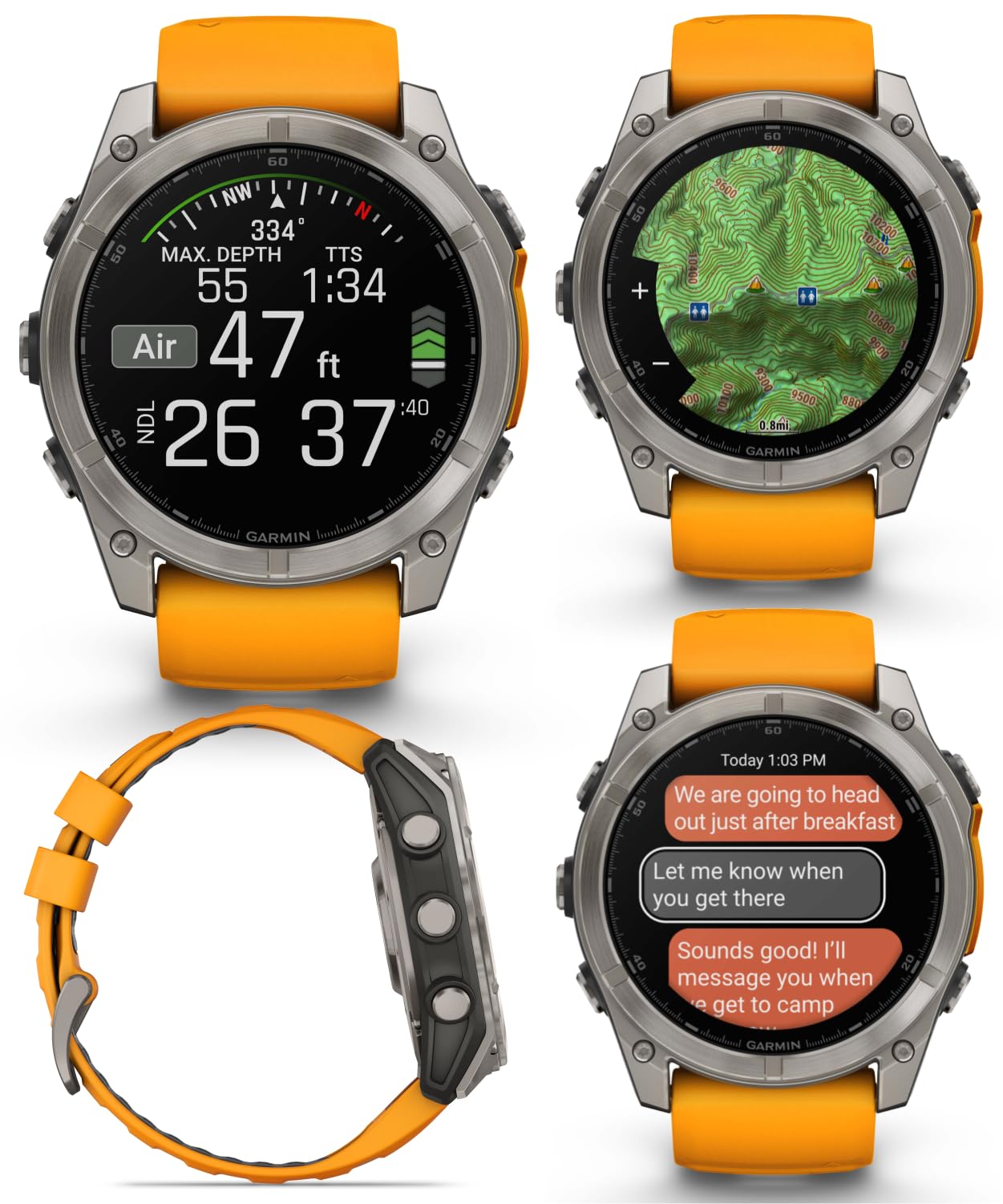 Wearable4U Garmin Fenix 8 51 Mm, Amoled Multisport Gps Smartwatch, Sapphire, Titanium With Spark Orange/Graphite Silicone Band,