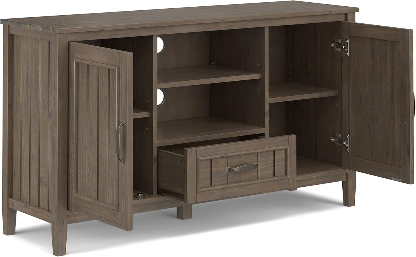 SIMPLIHOME Lev SOLID WOOD 53 Inch Wide Contemporary TV Media Stand in Smoky Brown for TVs up to 60 Inches, For the Living Room and Entertainment Center