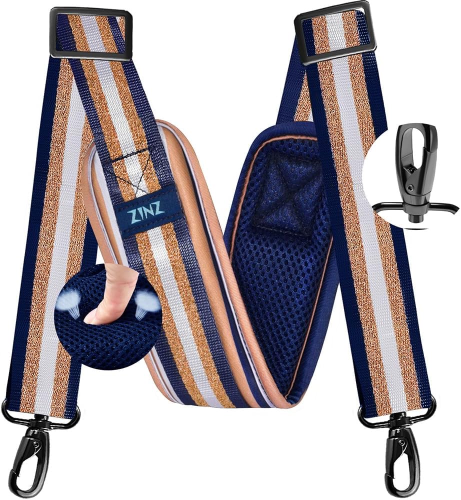 ZINZ 77 Inch Shoulder Strap Univesal Bag Strap with Fixed Pad Ultra Thick Plus Long & Breathable Cushion, Replacement Strap for Bags,Black Gold