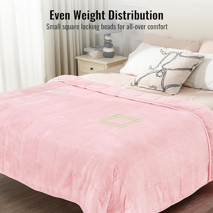 Uttermara Sherpa Fleece Weighted Blanket 20 lbs for Adult, Unicolor Ultra-Soft Fleece and Sherpa, Dual Sided Cozy Plush Blanket for Sofa Bed, 60 x 80 inches, Pink