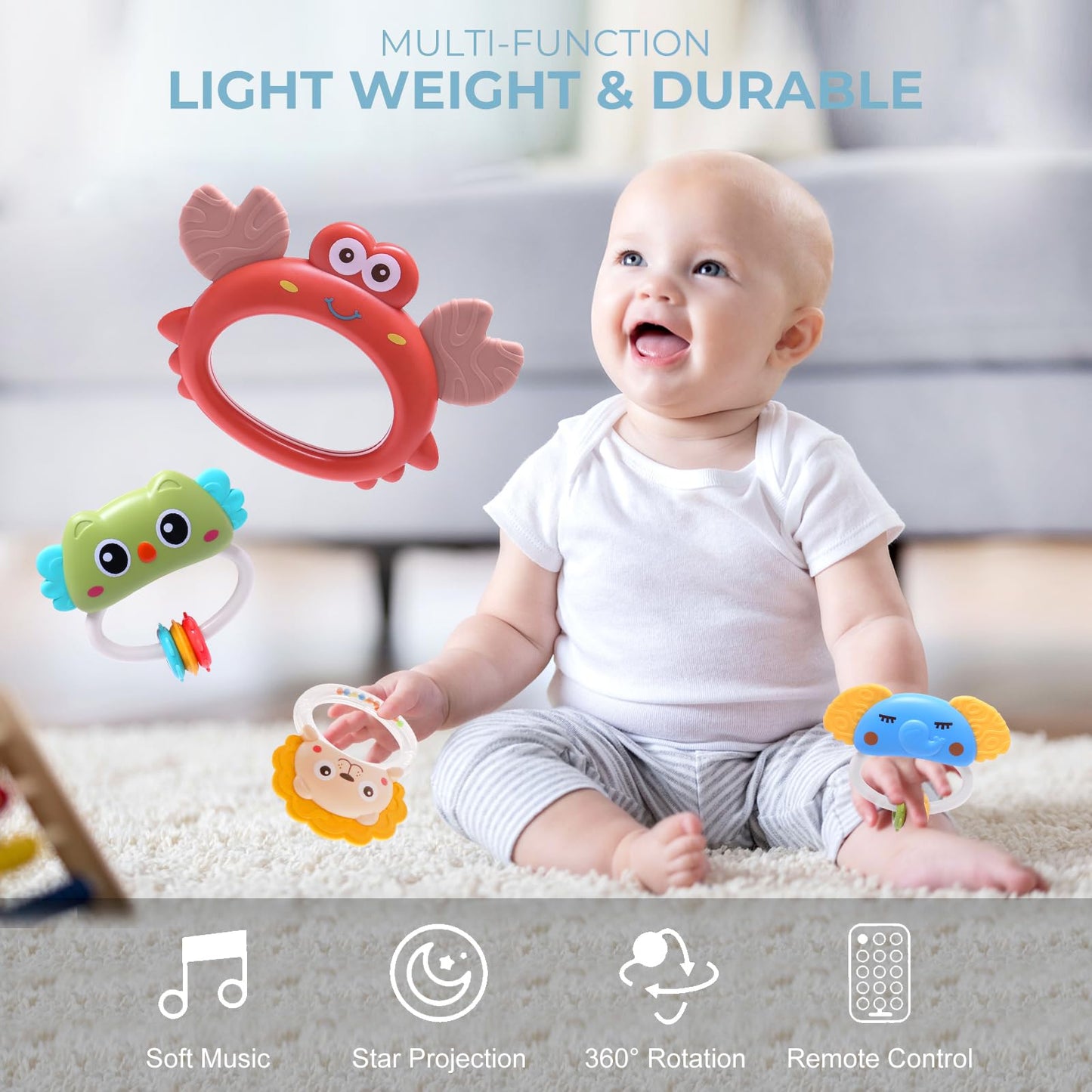 YUNGCHI Baby Mobile for Crib with Crib Toys Music and Lights for Pack and Paly Crib Musical Carousel Mobile Baby Mobile for Girls and Boys Portable Mobile for Baby Bassinet Toys Hanging - Blue
